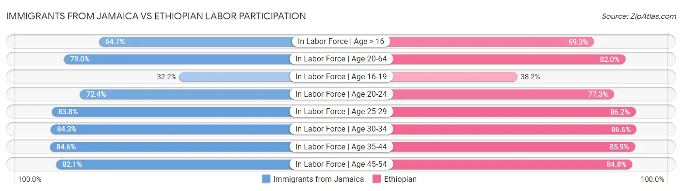 Immigrants from Jamaica vs Ethiopian Labor Participation