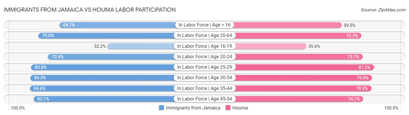 Immigrants from Jamaica vs Houma Labor Participation