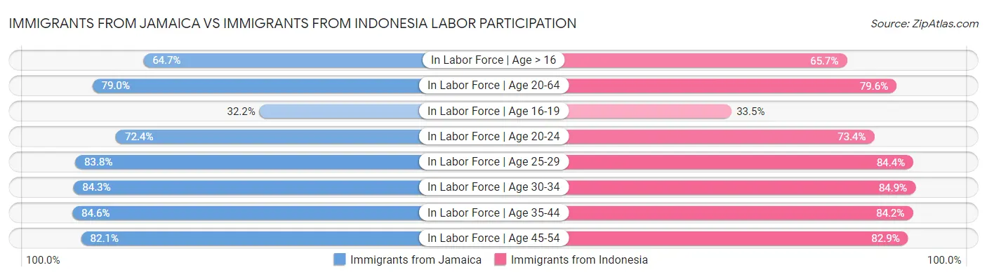 Immigrants from Jamaica vs Immigrants from Indonesia Labor Participation