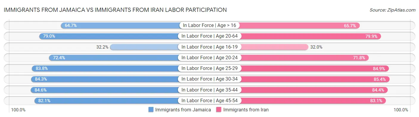 Immigrants from Jamaica vs Immigrants from Iran Labor Participation