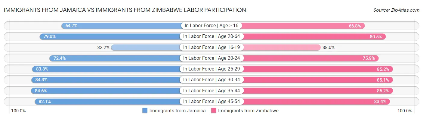 Immigrants from Jamaica vs Immigrants from Zimbabwe Labor Participation