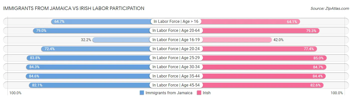 Immigrants from Jamaica vs Irish Labor Participation