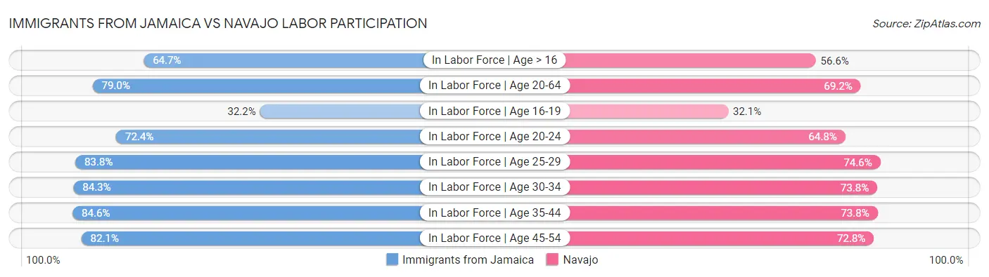 Immigrants from Jamaica vs Navajo Labor Participation