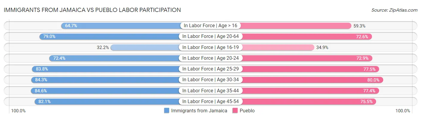 Immigrants from Jamaica vs Pueblo Labor Participation