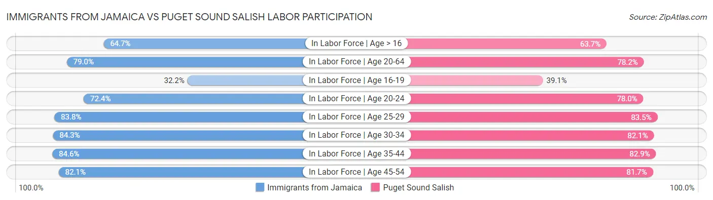 Immigrants from Jamaica vs Puget Sound Salish Labor Participation