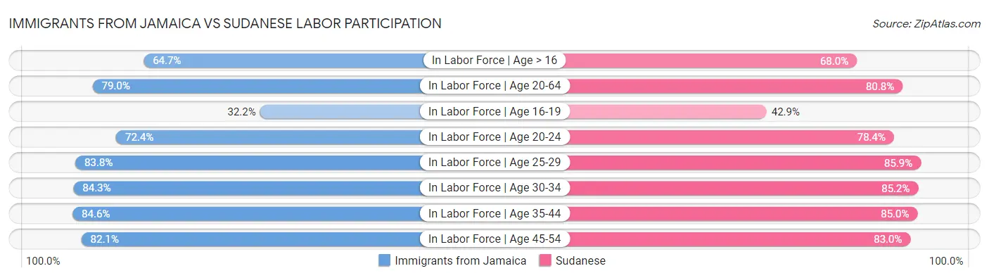 Immigrants from Jamaica vs Sudanese Labor Participation