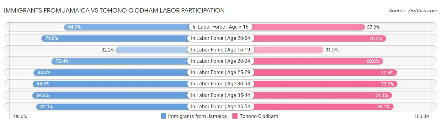 Immigrants from Jamaica vs Tohono O'odham Labor Participation
