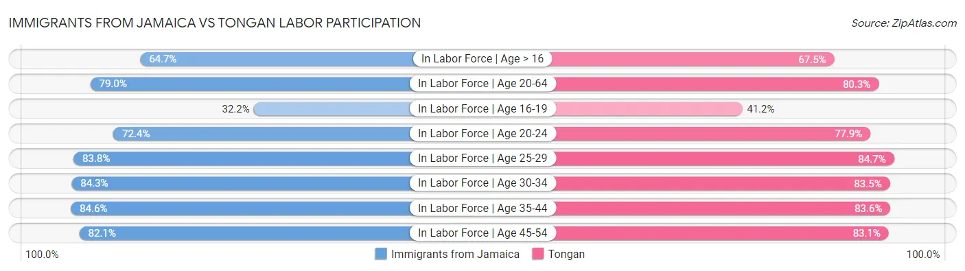Immigrants from Jamaica vs Tongan Labor Participation