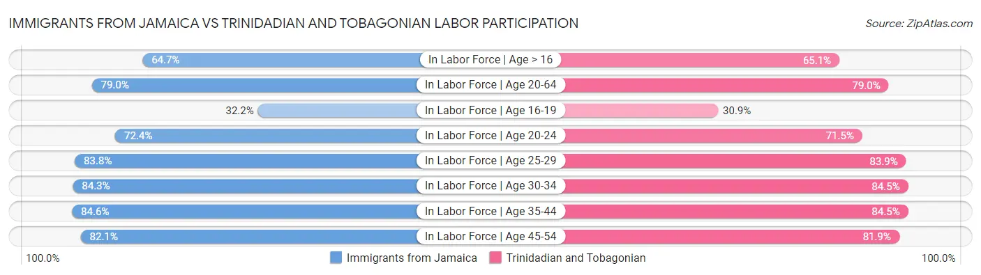 Immigrants from Jamaica vs Trinidadian and Tobagonian Labor Participation