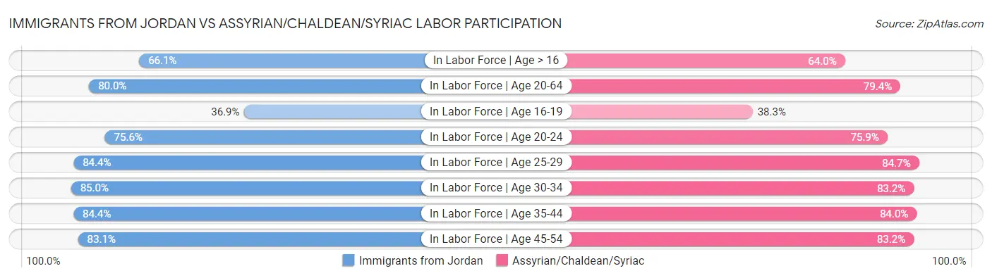Immigrants from Jordan vs Assyrian/Chaldean/Syriac Labor Participation