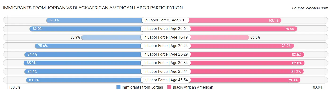 Immigrants from Jordan vs Black/African American Labor Participation