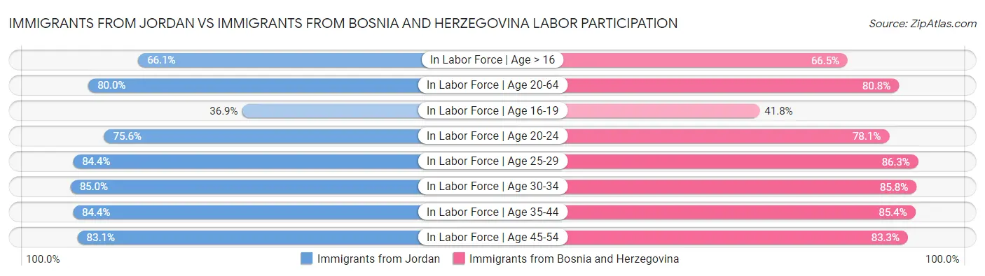 Immigrants from Jordan vs Immigrants from Bosnia and Herzegovina Labor Participation