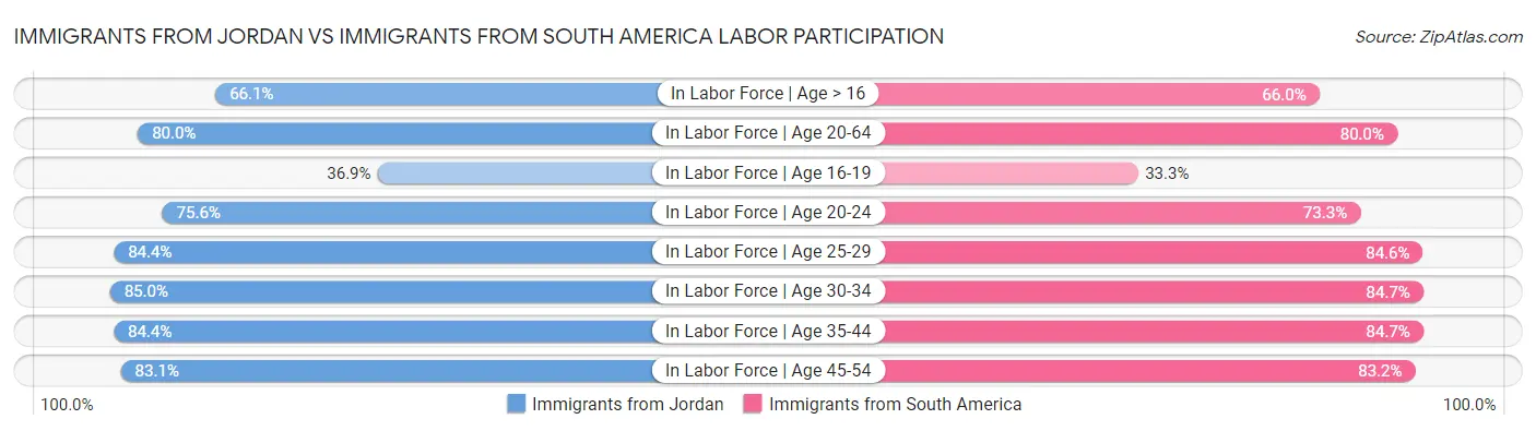Immigrants from Jordan vs Immigrants from South America Labor Participation