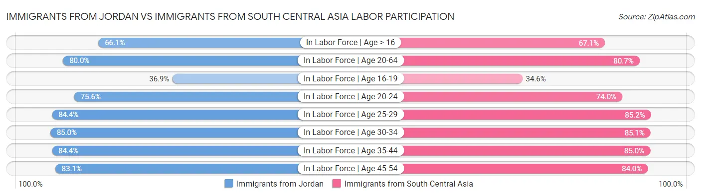 Immigrants from Jordan vs Immigrants from South Central Asia Labor Participation