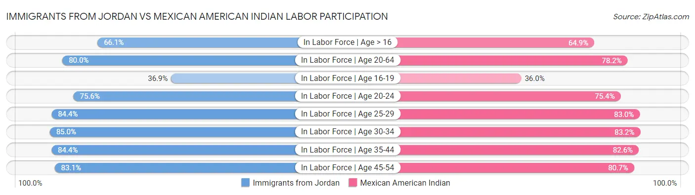 Immigrants from Jordan vs Mexican American Indian Labor Participation