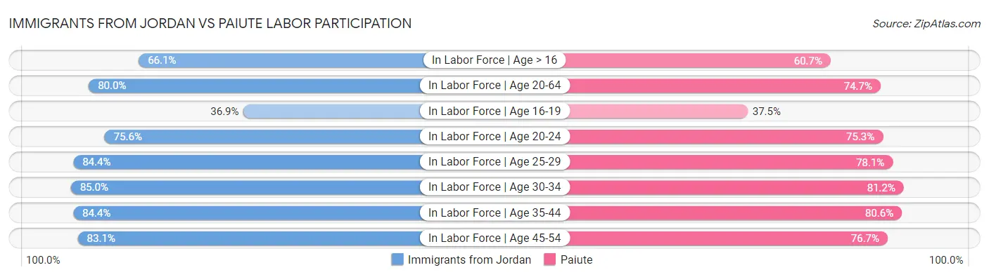 Immigrants from Jordan vs Paiute Labor Participation