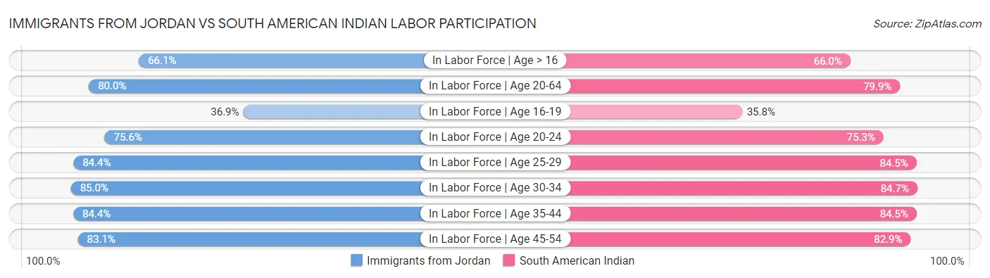 Immigrants from Jordan vs South American Indian Labor Participation