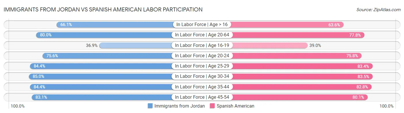 Immigrants from Jordan vs Spanish American Labor Participation