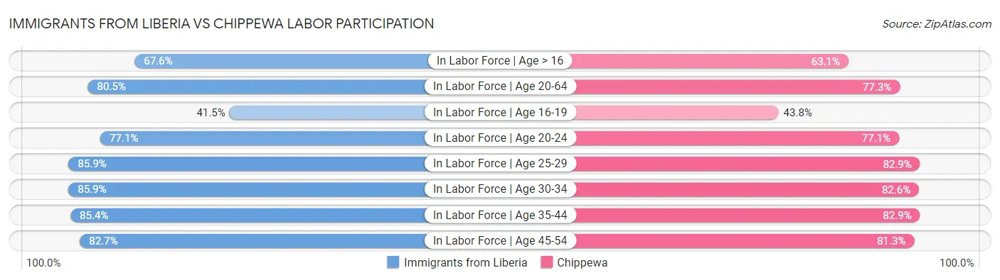 Immigrants from Liberia vs Chippewa Labor Participation