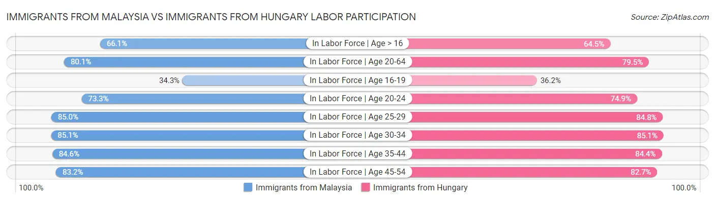 Immigrants from Malaysia vs Immigrants from Hungary Labor Participation