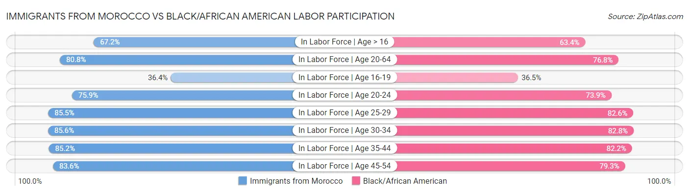 Immigrants from Morocco vs Black/African American Labor Participation