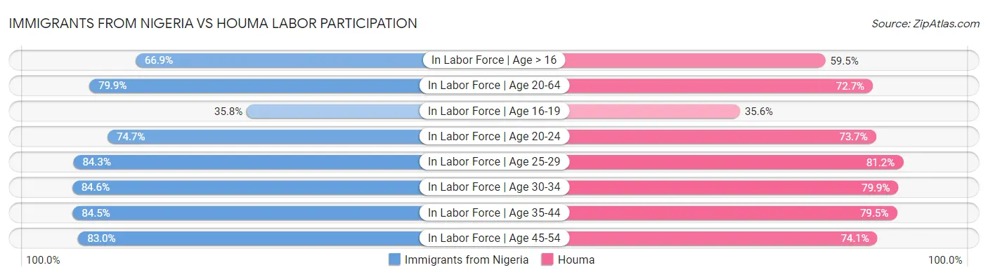 Immigrants from Nigeria vs Houma Labor Participation