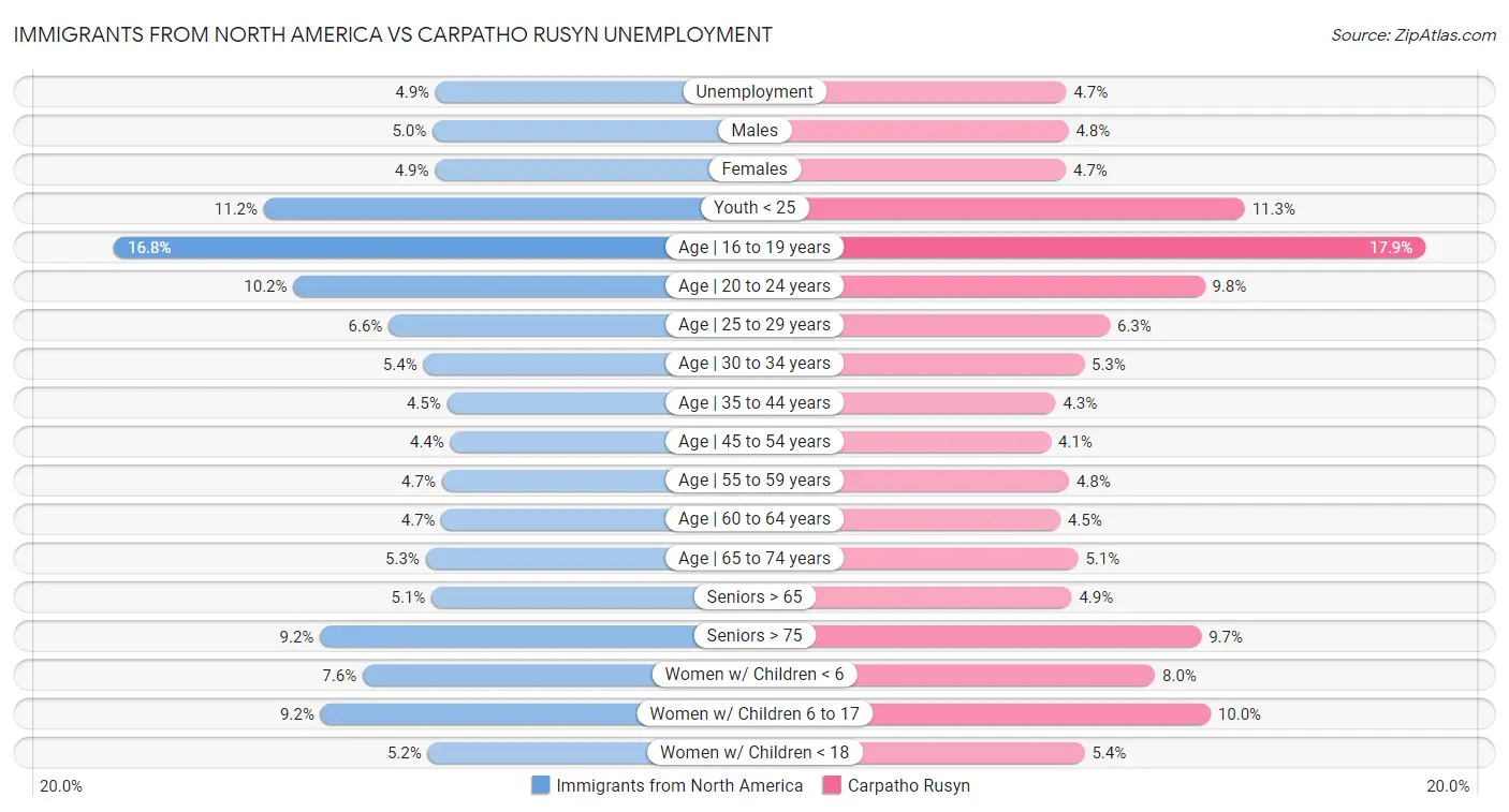 Immigrants from North America vs Carpatho Rusyn Unemployment