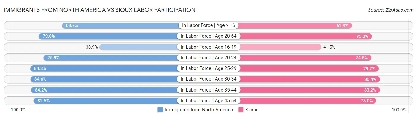 Immigrants from North America vs Sioux Labor Participation