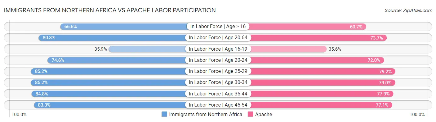 Immigrants from Northern Africa vs Apache Labor Participation