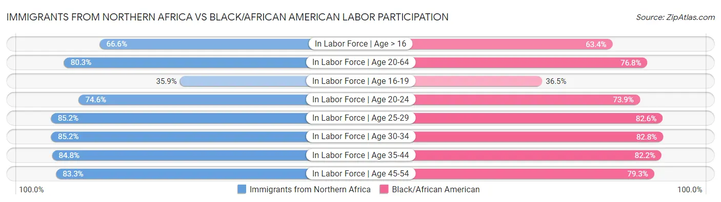 Immigrants from Northern Africa vs Black/African American Labor Participation
