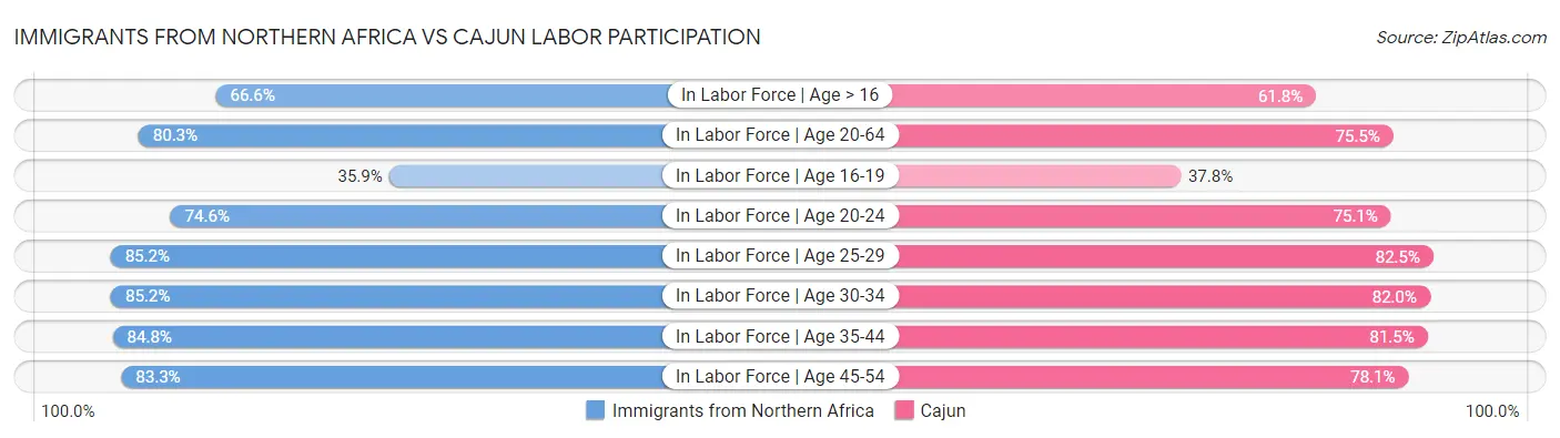Immigrants from Northern Africa vs Cajun Labor Participation