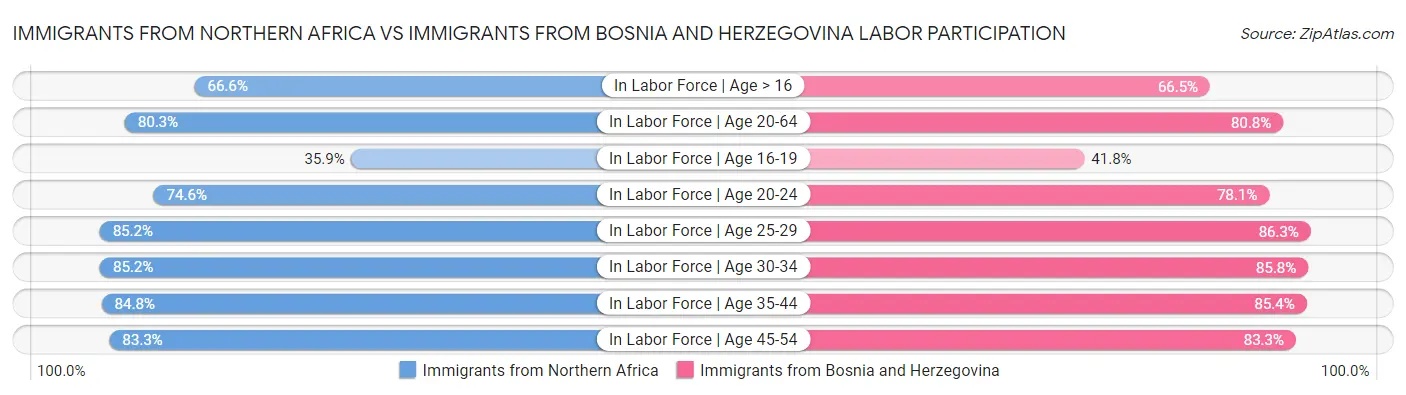 Immigrants from Northern Africa vs Immigrants from Bosnia and Herzegovina Labor Participation