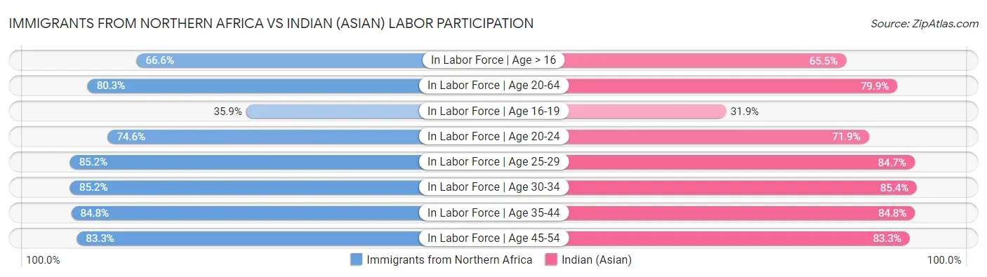 Immigrants from Northern Africa vs Indian (Asian) Labor Participation