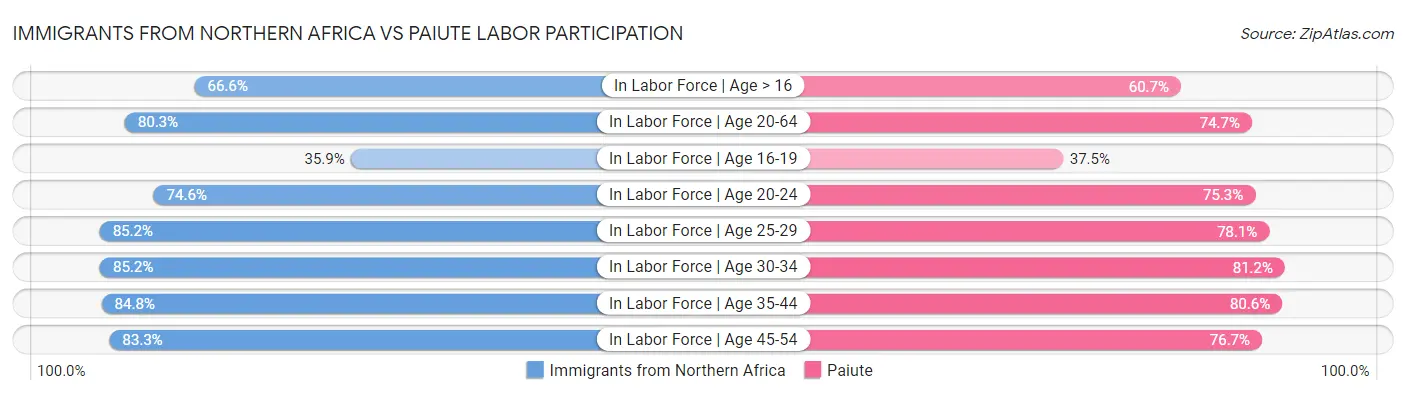 Immigrants from Northern Africa vs Paiute Labor Participation