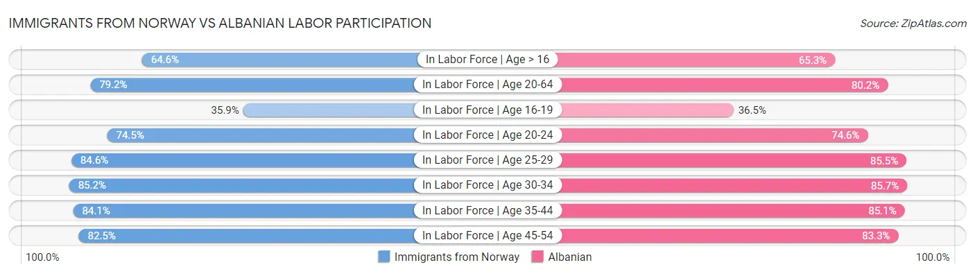 Immigrants from Norway vs Albanian Labor Participation
