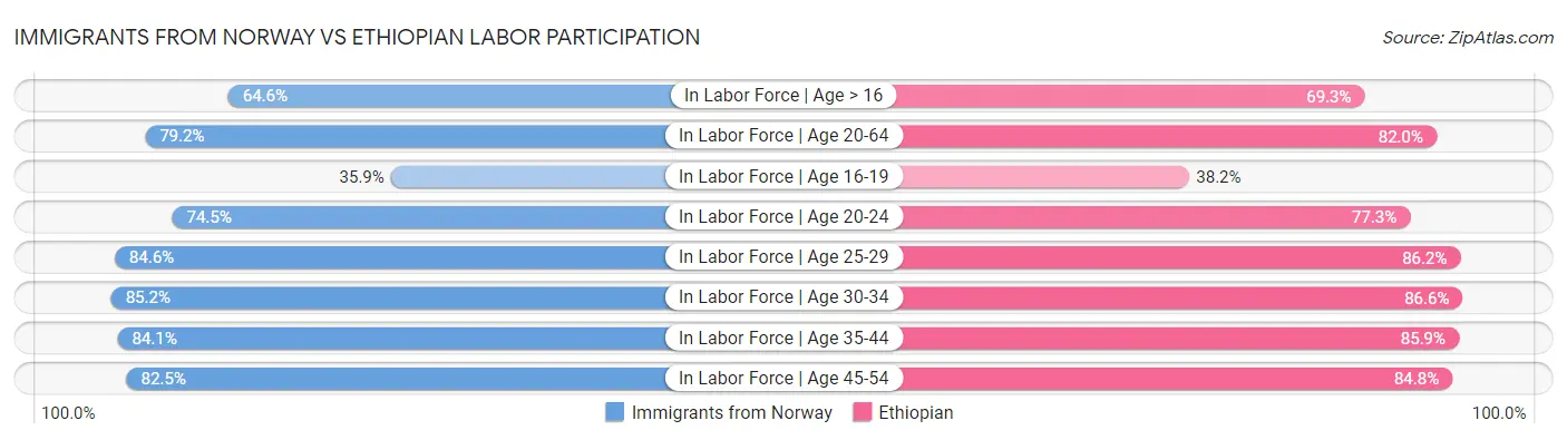 Immigrants from Norway vs Ethiopian Labor Participation