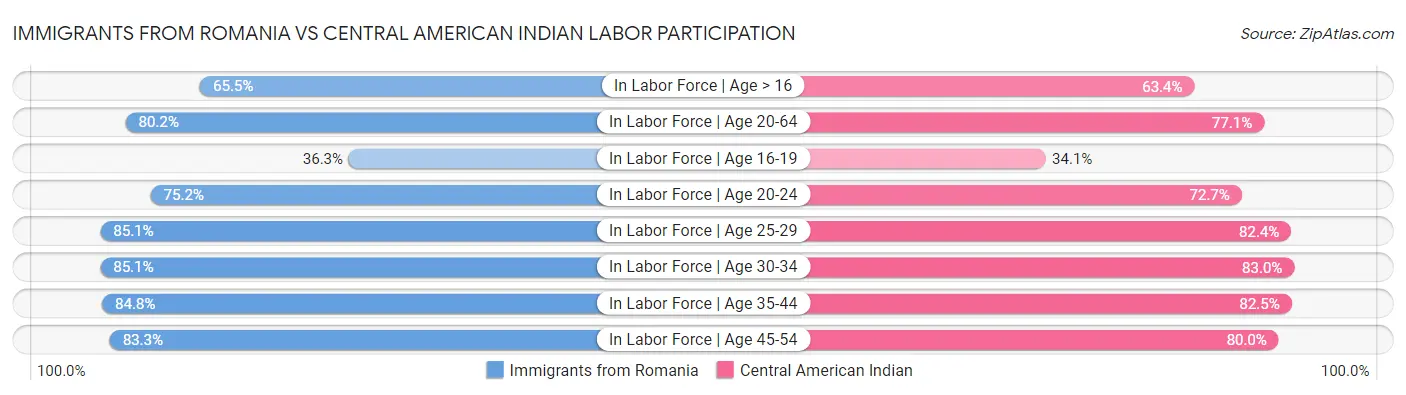 Immigrants from Romania vs Central American Indian Labor Participation