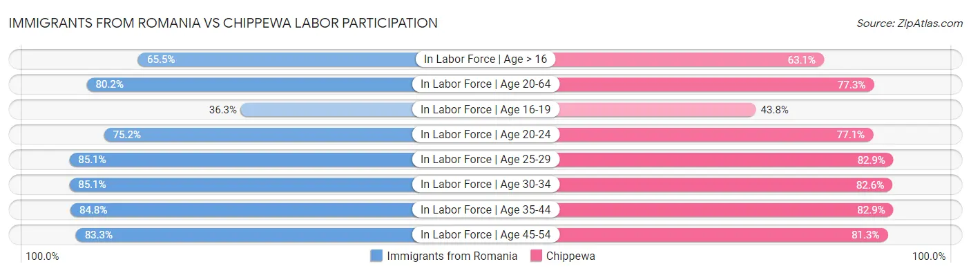 Immigrants from Romania vs Chippewa Labor Participation