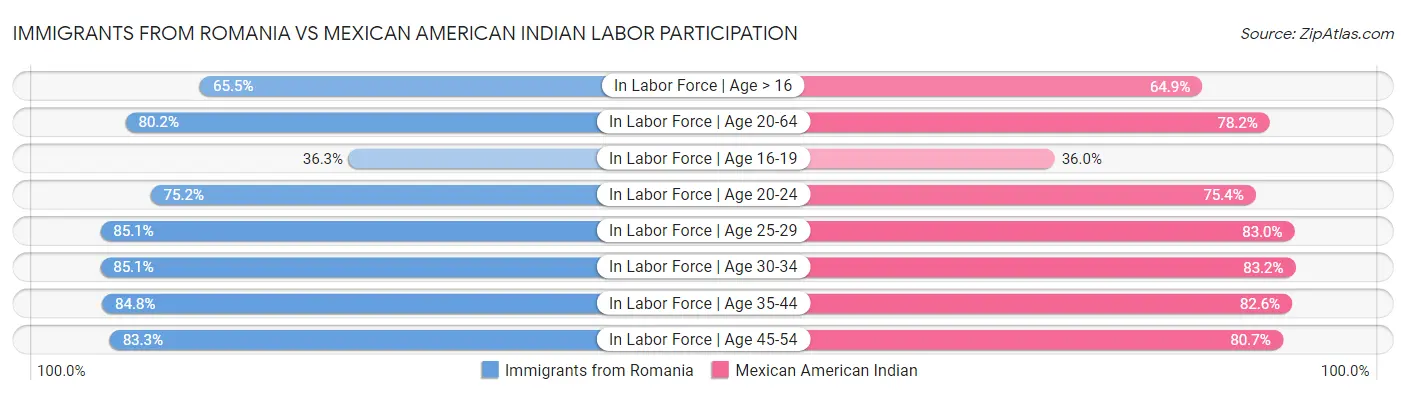 Immigrants from Romania vs Mexican American Indian Labor Participation