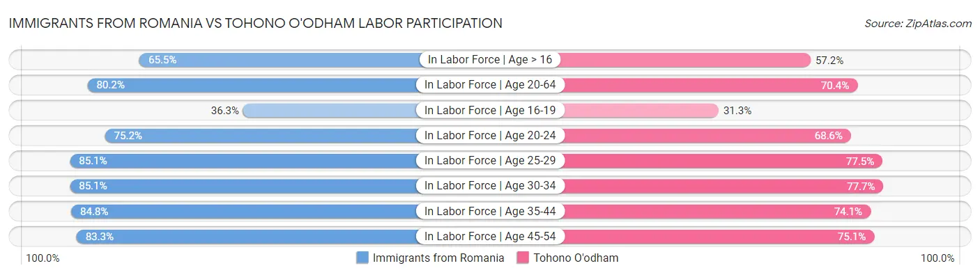 Immigrants from Romania vs Tohono O'odham Labor Participation