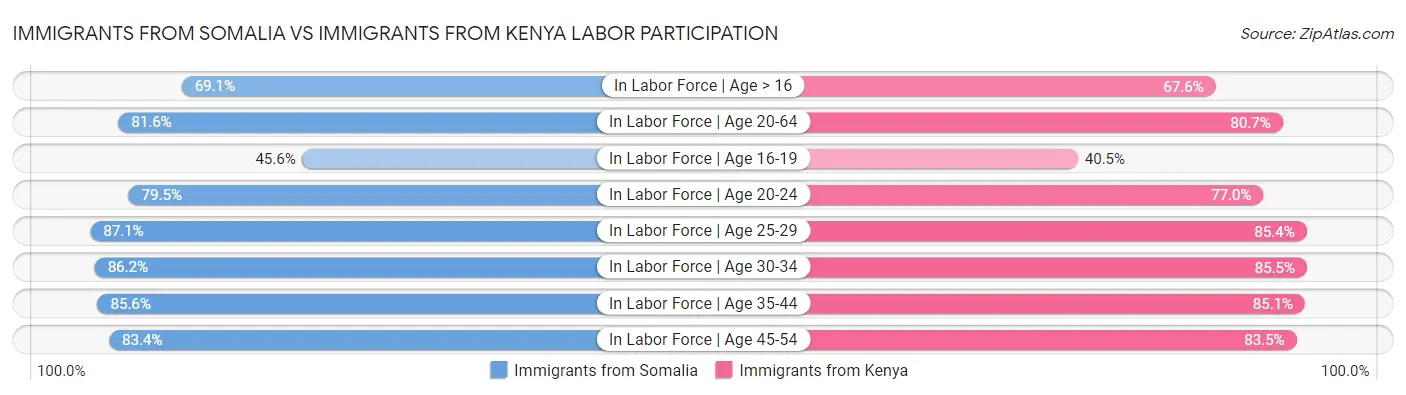 Immigrants from Somalia vs Immigrants from Kenya Labor Participation