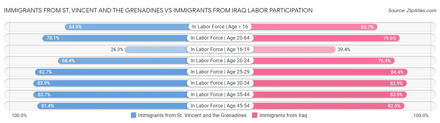 Immigrants from St. Vincent and the Grenadines vs Immigrants from Iraq Labor Participation
