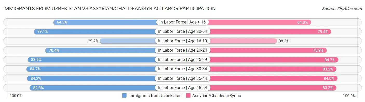 Immigrants from Uzbekistan vs Assyrian/Chaldean/Syriac Labor Participation