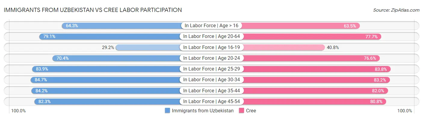 Immigrants from Uzbekistan vs Cree Labor Participation