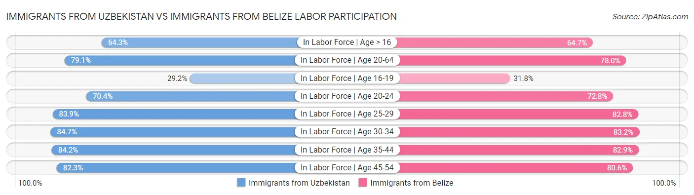 Immigrants from Uzbekistan vs Immigrants from Belize Labor Participation