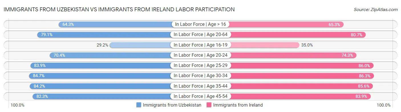 Immigrants from Uzbekistan vs Immigrants from Ireland Labor Participation