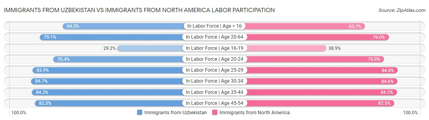Immigrants from Uzbekistan vs Immigrants from North America Labor Participation