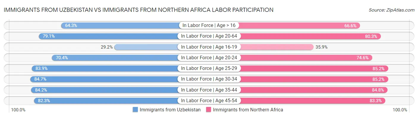 Immigrants from Uzbekistan vs Immigrants from Northern Africa Labor Participation