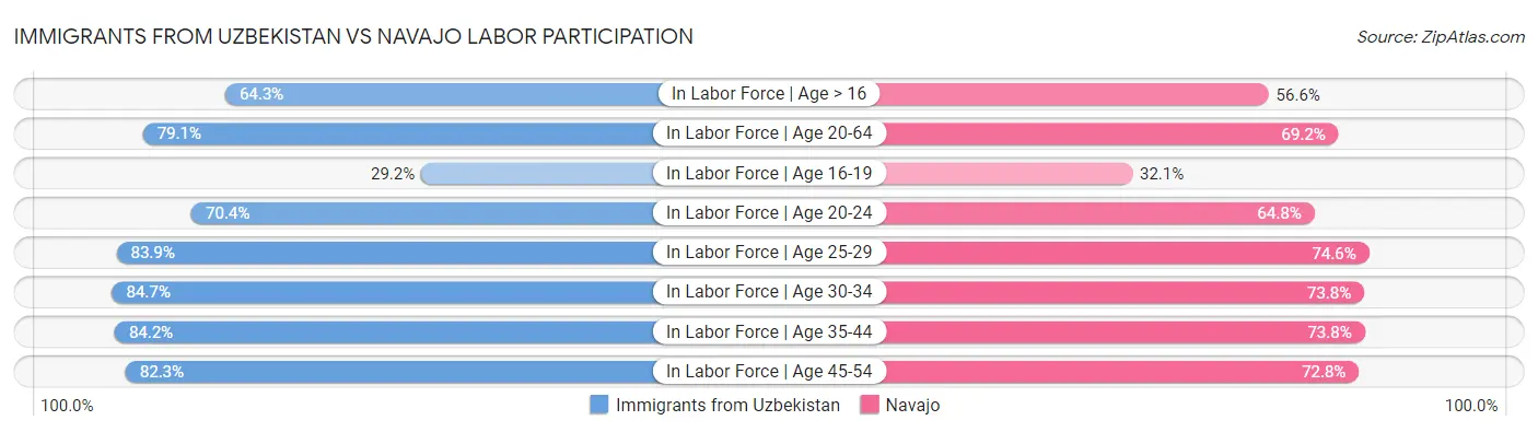 Immigrants from Uzbekistan vs Navajo Labor Participation