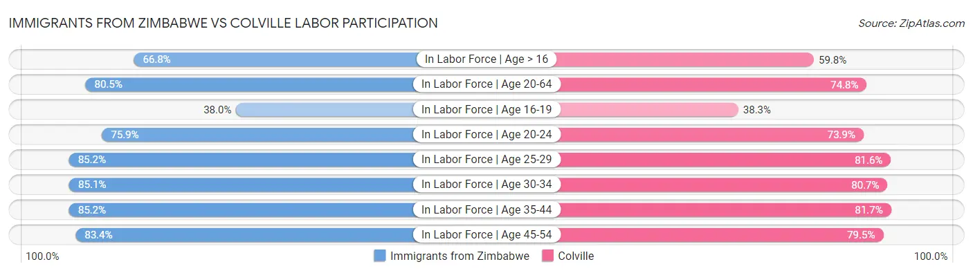 Immigrants from Zimbabwe vs Colville Labor Participation